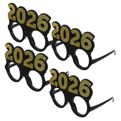 ROMISBABA 4 Stück Partybrille Kunststoff mit Schwarzem Rundrahmen und Glitzer-pailletten Leichte Neujahrs Abschlussfeier-brillen für Foto-requisiten und Festliche Anlässe von ROMISBABA