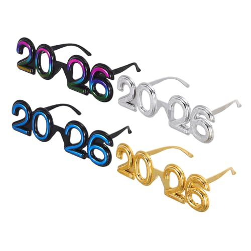 ROMISBABA 4 Stück Zahlenbrillen Partybrillen aus Robustem Pc Material Glitzernde Neujahrsfoto Requisiten Leicht und Langlebig für Silvesterfeiern und Festliche Anlässe von ROMISBABA
