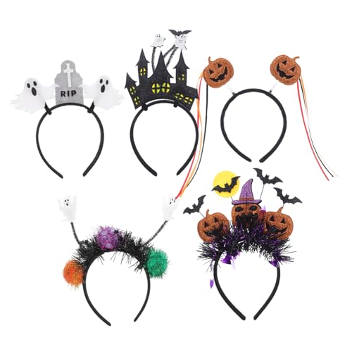 ROMISBABA 5 Stück Teiliges Halloween Haarreifen Set mit Verstellbaren Katzenohren und Kürbis Designs Leicht und Komfortabel für Erwachsene für Kostümpartys Cosplay und Festliche Anlässe von ROMISBABA