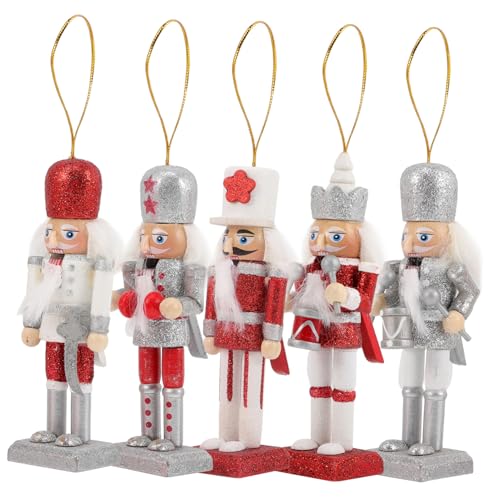 ROMISBABA 5 Stück Teiliges Holz Weihnachtsdeko Tisch und Hängeschmuck Rot Weiß Festliche Holzfigur für Wohnzimmer Schlafzimmer Büro von ROMISBABA
