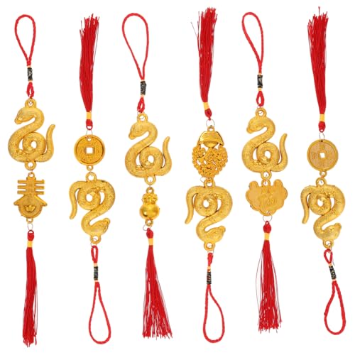 ROMISBABA 6 Stück Chinesische Neujahrsdekorationen Hängedeko Roter Chinesischer Knoten Schlangen Symbol Feng Shui Anhänger Vielseitig für Zuhause Büro Auto Frühlingsfest von ROMISBABA