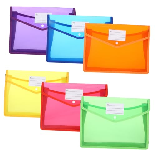ROMISBABA 6 Stück Kunststoff Dokumententasche Teilig Transparente Hüllen mit Druckknopf und Etikettenfach für Organisation von Unterlagen und Persönlichen Gegenständen Verschiedenen Farben von ROMISBABA