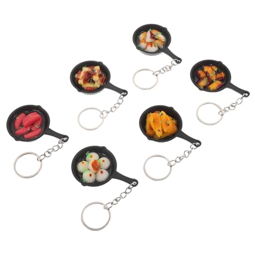 ROMISBABA 6 Stück Mini Pfannen Schlüsselanhänger mit Realistischen Essensmotiven Handliche Taschenanhänger Lustige Food Charms für Partygeschenke und Dekorative Taschenaccessoires von ROMISBABA