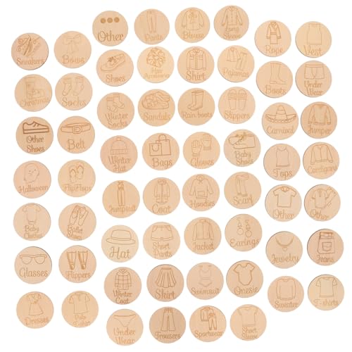 ROMISBABA 60 Stück Teiliges Holz Kleiderschrank Etiketten Kleidung Klassifizierungsschild Organizer Labels für Schuhe und Kleidung zur Einfachen Aufbewahrung und Raumordnung von ROMISBABA