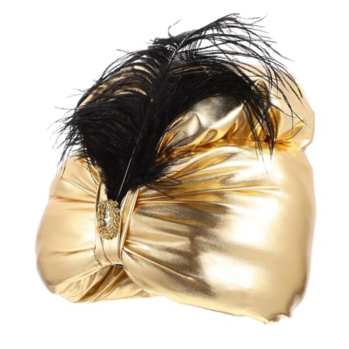 ROMISBABA Arabischer Prinzenhut mit Feiner Federverzierung Eleganter Kopfschmuck für Halloween Party Kostüm Cosplay und Bühnenauftritt Goldfarben Langlebiges Material Festliche Accessoire von ROMISBABA