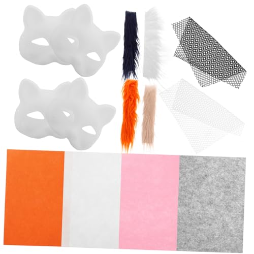 ROMISBABA DIY Katzenmasken Flauschig Unbemalt mit PVC und Netzstoff für Handbemalung Cosplay Karneval Party Vielseitig für Kreative Katzen gesichtsmaske Gestaltung von ROMISBABA