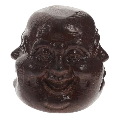 ROMISBABA Dekorative Viergesichtige Buddha Kopf Holzschnitzerei Handgefertigte Holzdekoration Feng Shui Gartendeko Kleine Buddha Figur für Schreibtisch Wohnzimmer von ROMISBABA