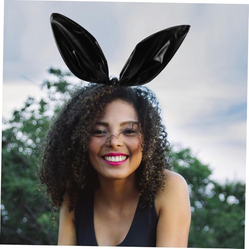 ROMISBABA Haarreif mit Elastischem Leder Hasenohren Kopfband für Mädchen Party Cosplay Zubehör Schwarzer Kopfschmuck Hasenkostüm Ostern Karneval von ROMISBABA
