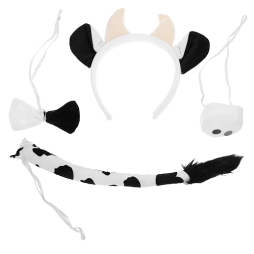 ROMISBABA Kuhkostüm Verkleidung Cartoon Tier Kostüm mit Abnehmbarem Haarreif Fake Kuhnase Schleife und für Cosplay Geburtstagsfeier Karneval von ROMISBABA