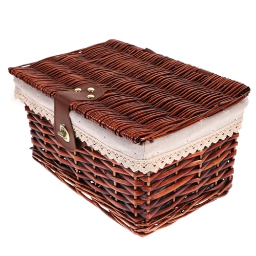 ROMISBABA Praktischer Kleiner Aufbewahrungskorb mit Deckel Geflochten im Rattan stil mit Baumwollfutter und Pu lederband Vielseitig für Badezimmer Schlafzimmer Büro und Küche Robuste von ROMISBABA