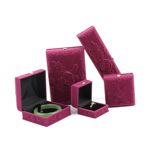 ROMISBABA Rosenmuster Schmuckbox Flockvelours Schmuckaufbewahrung mit Innenpolster Geschenkbox für Anhänger Aufbewahrung Valentinstag Muttertag Geburtstag von ROMISBABA