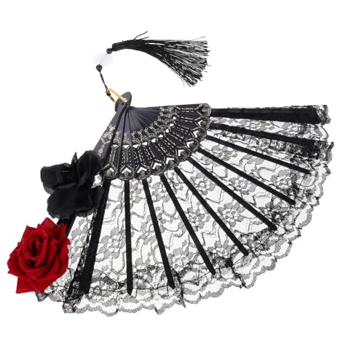 ROMISBABA Schwarzer Spitzenfächer Faltbar Lolita Handfächer mit Zarter Spitze und Tragbarem Design für Gothic Stil Halloween Hochzeit Party Zubehör ROMISBABA Schwarzer Spitzenfächer Faltbar Lolita Handfächer mit Zarter Spitze und Tragbarem Design für Gothic Stil Halloween Hochzeit Party Zubehör von ROMISBABA