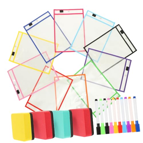 ROMISBABA Teiliges Transparente Wiederverwendbare Dry Erase Dokumentenhüllen aus Pet Strapazierfähige Abwischbare Schreibschutz Taschen für Schule Büro und Farbiger Magnet Zufällige Farbe von ROMISBABA