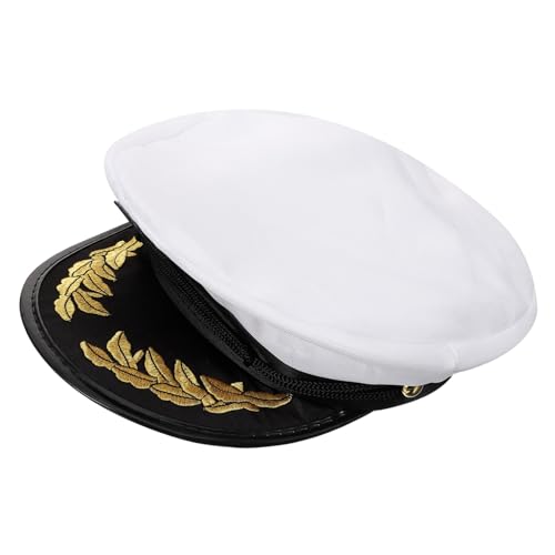 ROMISBABA Unisex Weiße Matrosenmütze mit Verstellbarer Glänzend Lackierte Admiral Kapitänsmütze für Erwachsene für Yacht Segel Karnevalskostüme von ROMISBABA