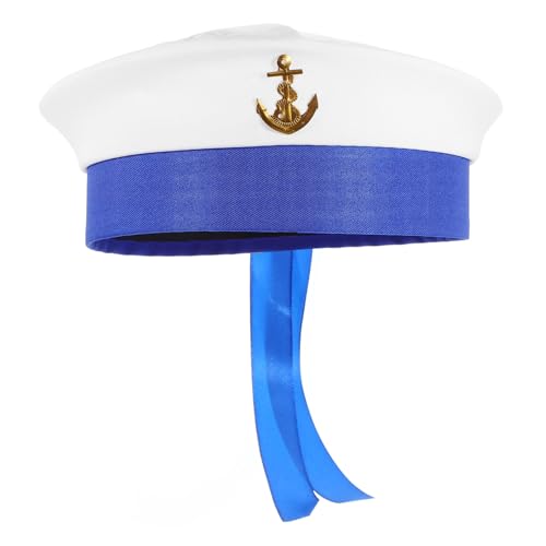ROMISBABA Weiße Matrosenmütze mit Blauem Rand und Goldenem Leichter Runder Cosplay Hut für Damen und Herren Modisches Accessoire für Kostüm und Partyoutfits ROMISBABA Weiße Matrosenmütze mit Blauem Rand und Goldenem Leichter Runder Cosplay Hut für Damen und Herren Modisches Accessoire für Kostüm und Partyoutfits von ROMISBABA