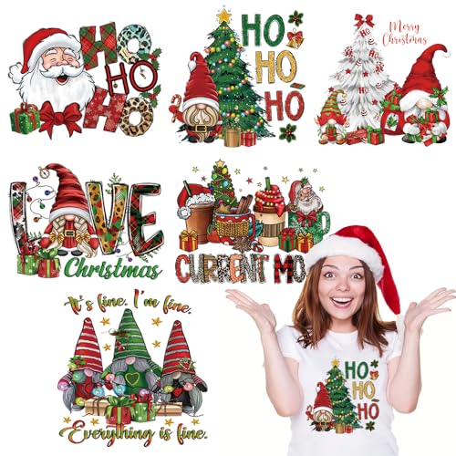 6 x Weihnachts-Bügelbilder, Weihnachtsdesign, zum Aufbügeln, Wärmetransfer-Vinyl-Aufkleber, rot, grün, Weihnachtsmann, Zwergbaum, Geschenk, Design, Frohe Weihnachten, Applikation für T-Shirt, Hoodie, 6 x Weihnachts-Bügelbilder, Weihnachtsdesign, zum Aufbügeln, Wärmetransfer-Vinyl-Aufkleber, rot, grün, Weihnachtsmann, Zwergbaum, Geschenk, Design, Frohe Weihnachten, Applikation für T-Shirt, Hoodie, von ROMODIYA