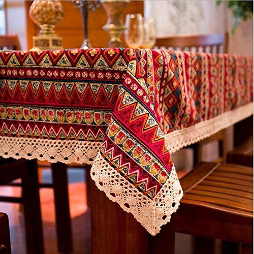 RONGER Böhmische Qualität Tischdecke Bunte Weiche Baumwollstreifen Verschiedene Größen Spitze Home Küche Bankett Tischdecke 1pc (A,120x120cm) von RONGER