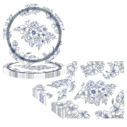 50 Stück blaue Chinoiserie Pappteller und Servietten, Partygeschirr-Set, Nachmittagstee, Geburtstag, Papier-Dessert, Kuchenteller, Servietten, Einweggeschirr-Set für Sie, Ihn, Mädchen, Frauen 50 Stück blaue Chinoiserie Pappteller und Servietten, Partygeschirr-Set, Nachmittagstee, Geburtstag, Papier-Dessert, Kuchenteller, Servietten, Einweggeschirr-Set für Sie, Ihn, Mädchen, Frauen von RONGZUBAT