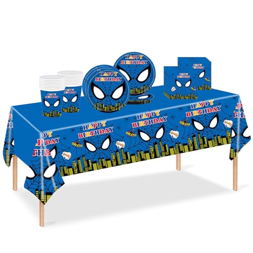 53-teiliges blaues Spider-Man-Partygeschirr-Set, Geburtstagsdekorationsset, Spider-Helden-Jungen-Party-Tischdecke, Pappteller, Servietten, Tassen-Set für Jungen, Ihn, Geburtstag, Spider-Man, 53-teiliges blaues Spider-Man-Partygeschirr-Set, Geburtstagsdekorationsset, Spider-Helden-Jungen-Party-Tischdecke, Pappteller, Servietten, Tassen-Set für Jungen, Ihn, Geburtstag, Spider-Man, von RONGZUBAT