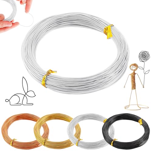 Aluminium-Basteldraht, 9 Gauge, 1 mm, 1,5 m, silberfarben, biegbar, Metall-Basteldraht für Modellierung, Kranzhandwerk, Blumenherstellung, Schmuckherstellung, Weben und Umwickeln von Silberdrähten von RONGZUBAT