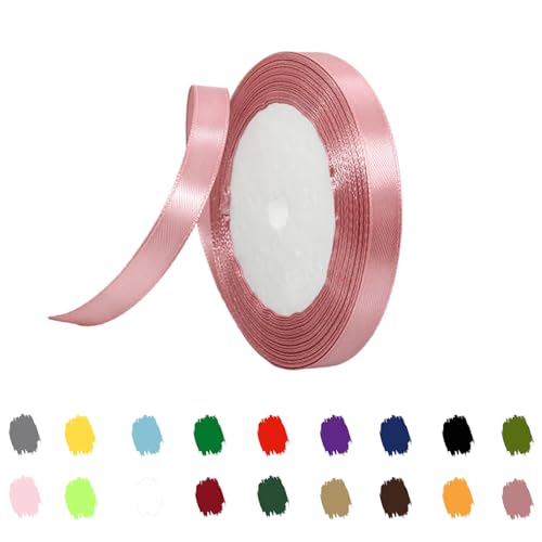 Bohnenrosa Satinband 10mm,Geschenkband Satinband 22 Meter Polyesterband, Bohnenrosa Schleifenband für Rosafarbenes Satinbands, 10 mm zum Verpacken von Geschenken, 22 m, 10 mm dickes Stoffband von RONGZUBAT