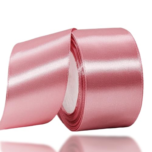 Bohnenrosa Satinband 50mm,Geschenkband Satinband 22 Meter Polyesterband, Bohnenrosa Schleifenband für Geschenkverpackung,Dekoration,Hochzeit,Weihnachten,Bastelarbeiten,und Geschenkverpackung von RONGZUBAT
