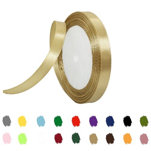 Champagner Satinband 10mm,Geschenkband Satinband 22 Meter Polyesterband, Champagner Schleifenband für Geschenkverpackung,Dekoration,Hochzeit,Weihnachten,Bastelarbeiten,und Geschenkverpackung von RONGZUBAT