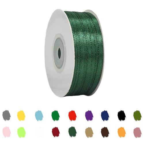 Dunkelgrün-Band 3 mm für Geschenkverpackungen 91 m, Dunkelgrün-Satinband 3 mm dickes Stoffband für Bastelarbeiten, Kuchenband, Haarschleifenband, Polyesterband für Weihnachtsdekoration, Hochzeit von RONGZUBAT