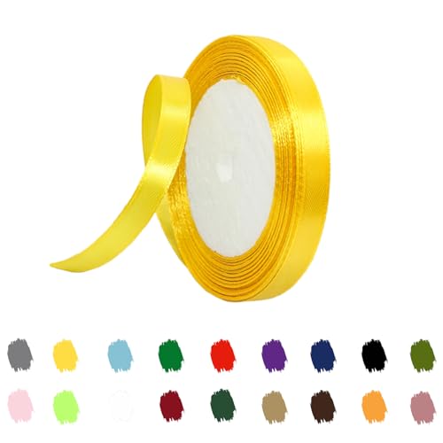 Gelb Satinband 10mm,Geschenkband Satinband 22 Meter Polyesterband, Gelb Schleifenband für Satin Band Dickes Stoff Bands für die Herstellung, Geschenkverpackung,Dekoration,Weihnachten,Bastelarbeiten von RONGZUBAT