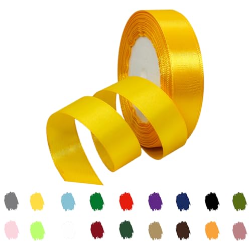 Gelb Satinband 20mm,Geschenkband Satinband 22 Meter Polyesterband, Gelb Schleifenband für Geschenkverpackung, Handwerk, Kuchendekoration, Haarbögen, Hochzeitsautos,Weihnachtsdekoration von RONGZUBAT