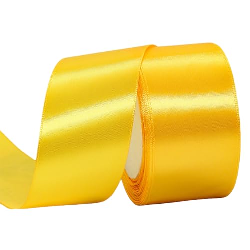 Gelb Satinband 50mm,Geschenkband Satinband 22 Meter Polyesterband,Gelb Schleifenband für Stoffband zum Basteln, Kuchenband, Haarschleife, Polyesterband, Weihnachtsdekoration, Hochzeitsautodekoration von RONGZUBAT