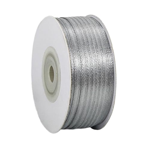 Grau-Band 3 mm für Geschenkverpackungen 91 m, Grau-Satinband 3 mm dickes Stoffband für Bastelarbeiten, Kuchenband, Haarschleifenband, Polyesterband für Weihnachtsdekoration, Hochzeit von RONGZUBAT