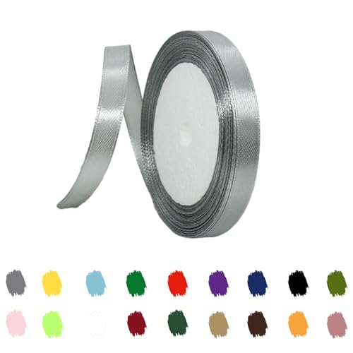 Grau Satinband 10mm,Geschenkband Satinband 22 Meter Polyesterband, Grau Schleifenband für Geschenkverpackung,Dekoration,Hochzeit,Weihnachten,Bastelarbeiten,und Geschenkverpackung von RONGZUBAT