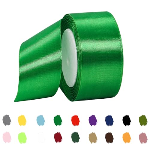 Grün Satinband 40mm,Geschenkband Satinband 22 Meter Polyesterband, Grün Schleifenband für Geschenkverpackung,Dekoration,Hochzeit,Weihnachten,Bastelarbeiten,und Geschenkverpackung von RONGZUBAT