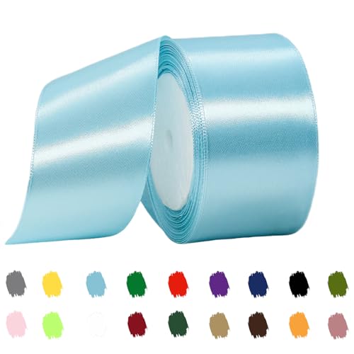 Himmelblau Satinband 40mm,Geschenkband Satinband 22 Meter Polyesterband, Himmelblau Schleifenband für Geschenkverpackung,Dekoration,Hochzeit,Weihnachten,Bastelarbeiten,und Geschenkverpackung von RONGZUBAT