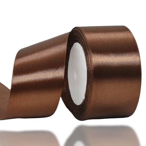 Kaffee Satinband 50mm,Geschenkband Satinband 22 Meter Polyesterband, Kaffee Schleifenband für Geschenkverpackung,Dekoration,Hochzeit,Weihnachten,Bastelarbeiten,und Geschenkverpackung von RONGZUBAT