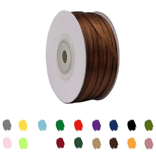 Kaffeebraun-Band 3 mm für Geschenkverpackungen 91 m, Kaffeebraun-Satinband 3 mm dickes Stoffband für Bastelarbeiten, Kuchenband, Haarschleifenband, Polyesterband für Weihnachtsdekoration, Hochzeit von RONGZUBAT