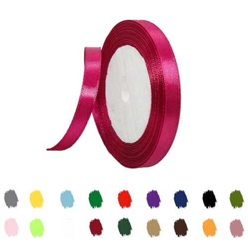 Knallrosa Satinband 10mm,Geschenkband Satinband 22 Meter Polyesterband,Knallrosa Schleifenband für Stoffband zum Basteln, Kuchenband, Haarschleife, Polyesterband, Weihnachtsdekoration von RONGZUBAT