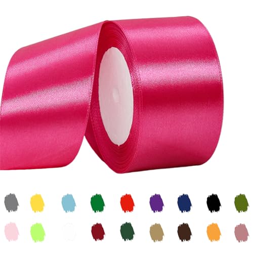 Knallrosa Satinband 50mm,Geschenkband Satinband 22 Meter Polyesterband, Knallrosa Schleifenband für Geschenkverpackung,Dekoration,Hochzeit,Weihnachten,Bastelarbeiten,und Geschenkverpackung von RONGZUBAT