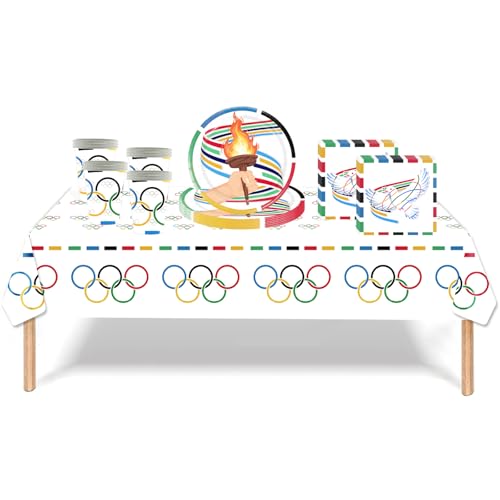 Olympische Taschenlampenträger-Geschirrdekorationen für Mädchen und Jungen, Geburtstag, Sportspiel-Party-Tischdecke, 17,8 cm Pappteller, Papierservietten, Becher für Kinder, Sportler Olympische Taschenlampenträger-Geschirrdekorationen für Mädchen und Jungen, Geburtstag, Sportspiel-Party-Tischdecke, 17,8 cm Pappteller, Papierservietten, Becher für Kinder, Sportler von RONGZUBAT