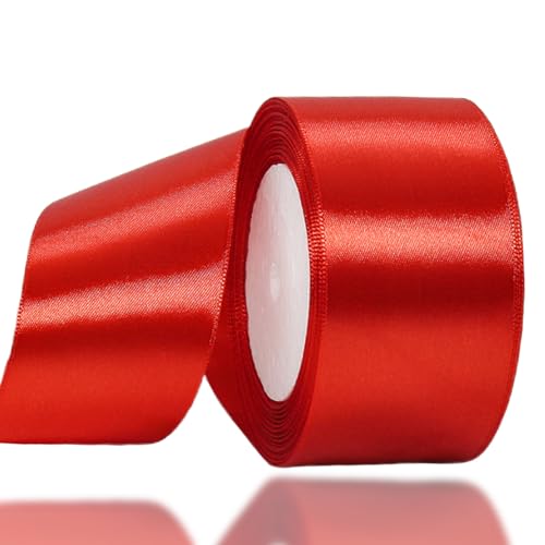 Rot Satinband 50mm,Geschenkband Satinband 22 Meter Polyesterband, Rot Schleifenband für Geschenkverpackung,Dekoration,Hochzeit,Weihnachten,Bastelarbeiten,und Geschenkverpackung von RONGZUBAT