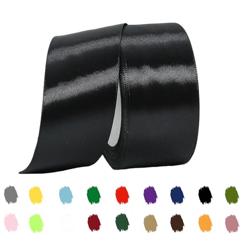 Schwarz Satinband 40mm,Geschenkband Satinband 22 Meter Polyesterband, Schwarz Schleifenband für Geschenkverpackung,Dekoration,Hochzeit,Weihnachten,Bastelarbeiten,und Geschenkverpackung von RONGZUBAT