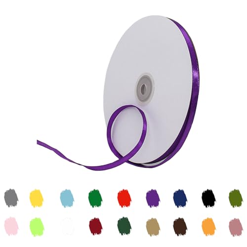 Violett-Band 6 mm für Geschenkverpackungen 91 m, Violett-Satinband 6 mm dickes Stoffband für Bastelarbeiten, Kuchenband, Haarschleifenband, Polyesterband für Weihnachtsdekoration, Hochzeit von RONGZUBAT