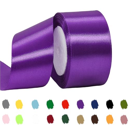 Violett Satinband 50mm,Geschenkband Satinband 22 Meter Polyesterband, Violett Schleifenband für Geschenkverpackung,Dekoration,Hochzeit,Weihnachten,Bastelarbeiten,und Geschenkverpackung von RONGZUBAT