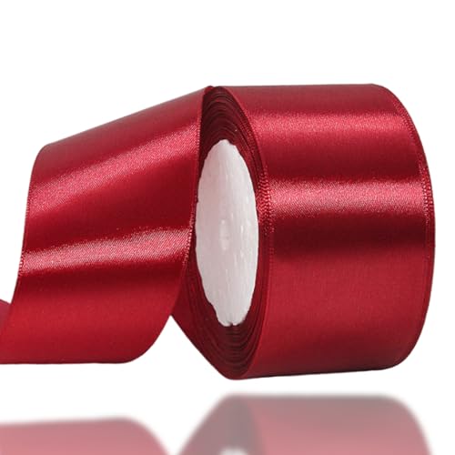 Weinrot-Band 40 mm für Geschenkverpackungen 22 m, Weinrot-Satinband 40 mm dickes Stoffband für Bastelarbeiten, Kuchenband, Haarschleifenband, Polyesterband für Weihnachtsdekoration, Hochzeit von RONGZUBAT