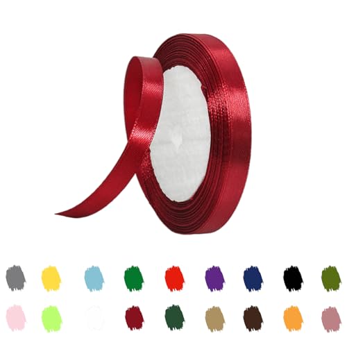Weinrot Satinband 10mm,Geschenkband Satinband 22 Meter Polyesterband, Weinrot Schleifenband für Geschenkverpackung, Satin Band Dickes Stoff Bands für die Herstellung Bastelarbeiten Geschenkverpackung von RONGZUBAT