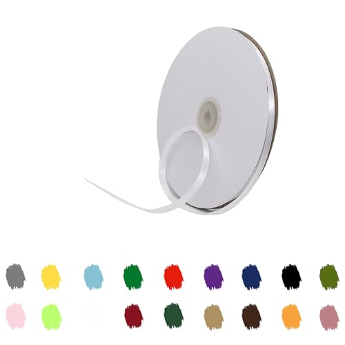 Weiß-Band 6 mm für Geschenkverpackungen 91 m, Weiß-Satinband 6 mm dickes Stoffband für Bastelarbeiten, Kuchenband, Haarschleifenband, Polyesterband für Weihnachtsdekoration, Hochzeit von RONGZUBAT