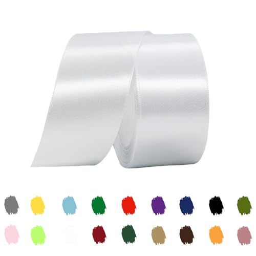 Weiß Satinband 40mm,Geschenkband Satinband 22 Meter Polyesterband, Weiß Schleifenband für Geschenkverpackung,Dekoration,Hochzeit,Weihnachten,Bastelarbeiten,und Geschenkverpackung von RONGZUBAT