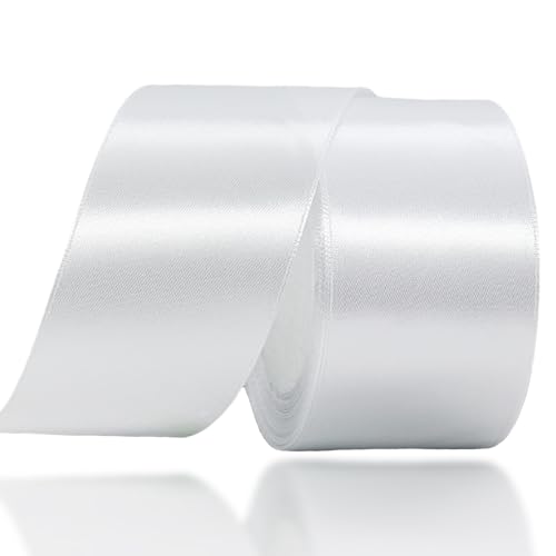 Weiß Satinband 50mm,Geschenkband Satinband 22 Meter Polyesterband,Weiß Schleifenband für Geschenkverpackung,Dekoration,Hochzeit,Weihnachten,Bastelarbeiten,und Geschenkverpackung von RONGZUBAT