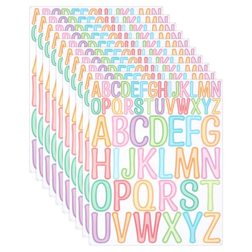 10 Blatt Buchstaben Aufkleber, 520 Stück Klebebuchstaben Wetterfest Sticker, Farbkante Buchstaben Sticker, Schriftzug Aufkleber Wunschtext für Selbstklebendes Geschenk/Notizbuch/Etikett von ROOMHUAWAY